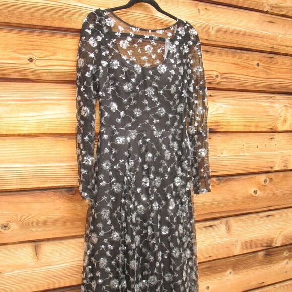 NWT Mac Duggal 12360 Illusion Long Sleeve A Line Gown Black 2 - Picture 7 of 16